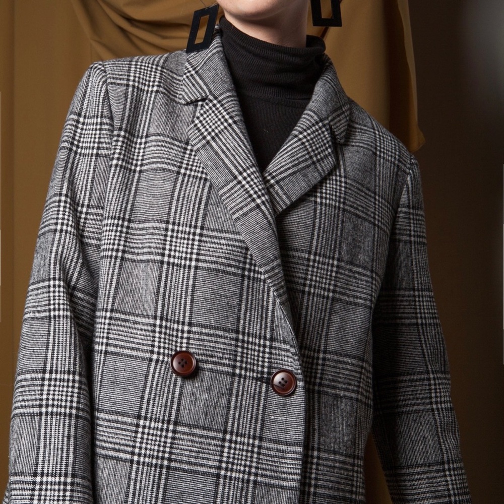 Petite Studio Jane Plaid Black White Blazer Size XS